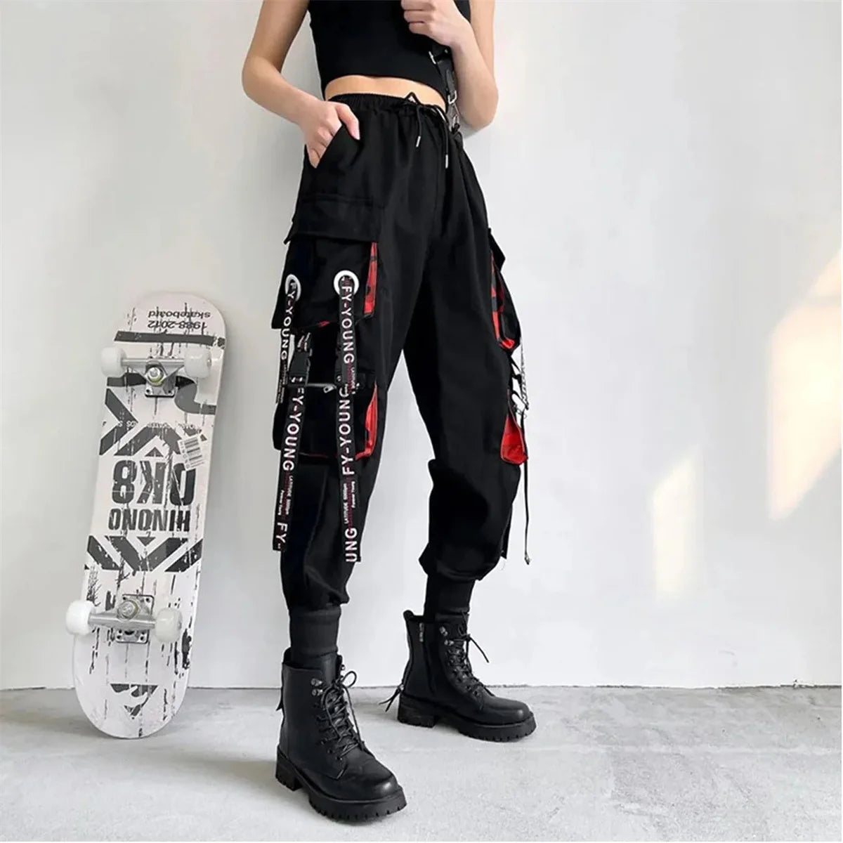 Pants Men Women Aesthetic Harem Pants Punk Pockets Joggers Harajuku Femme Hiphop Trousers Techwear Y2k Egirl Clothes Pants Boys