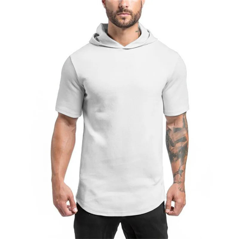 2020 Mens Summer tshirt Casual Solid Loose Hooded Tops Tees Shirts Male New Sportswear Hoodie Short Sleeve  T-shirt Clothing