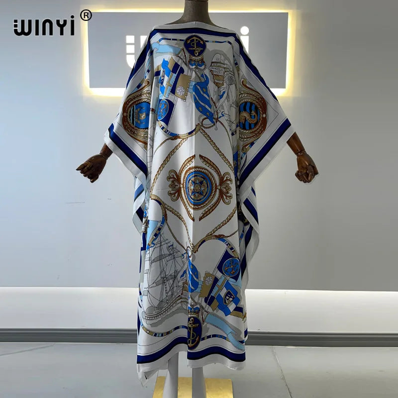 Printed  Dresses For Women 2021 Fashion Design Loose Dress Batwing Maxi Long Femme Vestidos Summer Autumn Party Elegant Dress