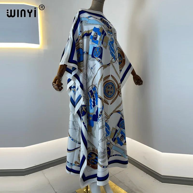 Printed  Dresses For Women 2021 Fashion Design Loose Dress Batwing Maxi Long Femme Vestidos Summer Autumn Party Elegant Dress