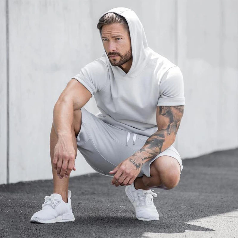 2020 Mens Summer tshirt Casual Solid Loose Hooded Tops Tees Shirts Male New Sportswear Hoodie Short Sleeve  T-shirt Clothing
