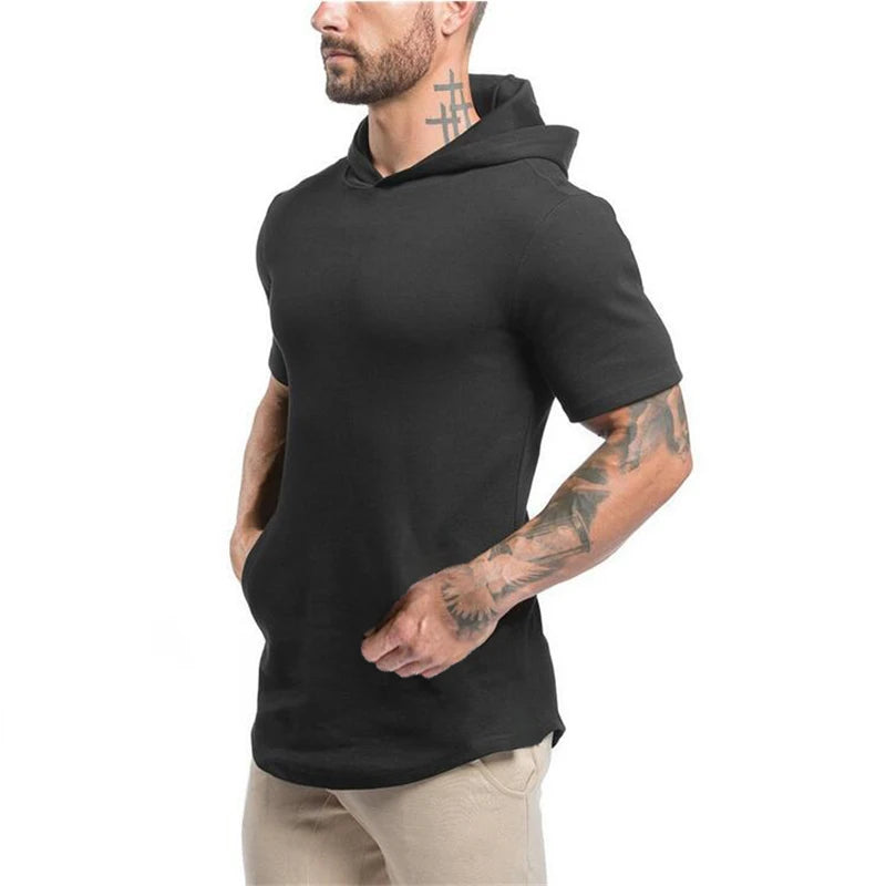 2020 Mens Summer tshirt Casual Solid Loose Hooded Tops Tees Shirts Male New Sportswear Hoodie Short Sleeve  T-shirt Clothing