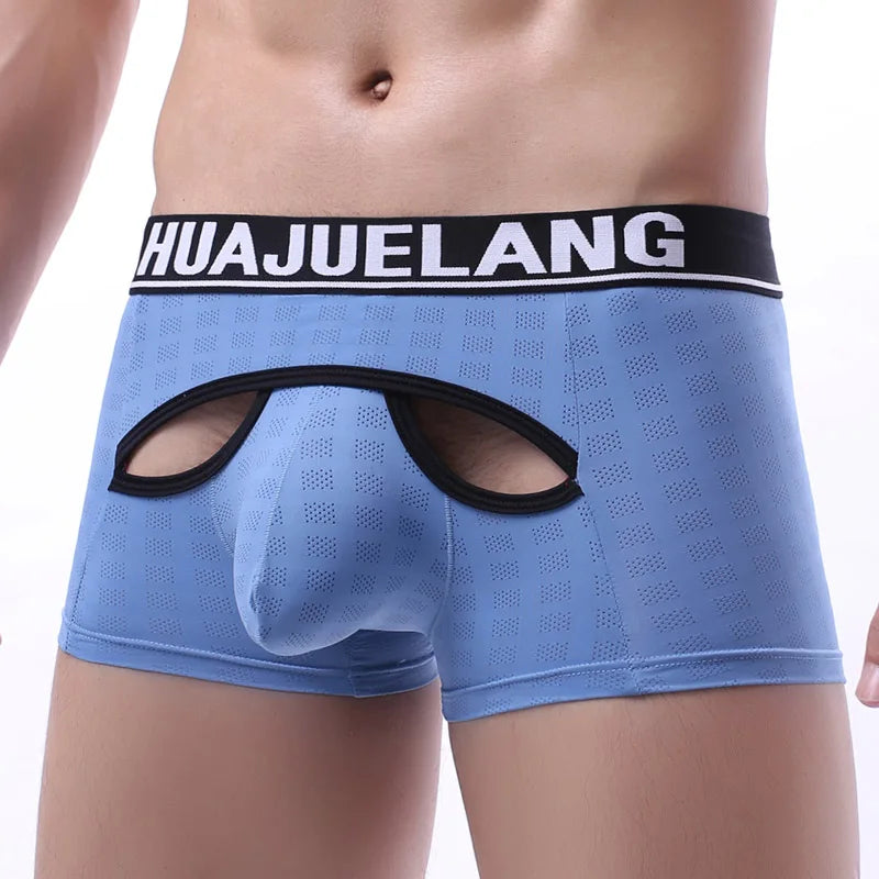 Men's Boxer Underwear Male Underpants Mens Breathable Mesh Boxershorts U Convex Big Penis Pocket Sexy Hollow Funny Gay Panties