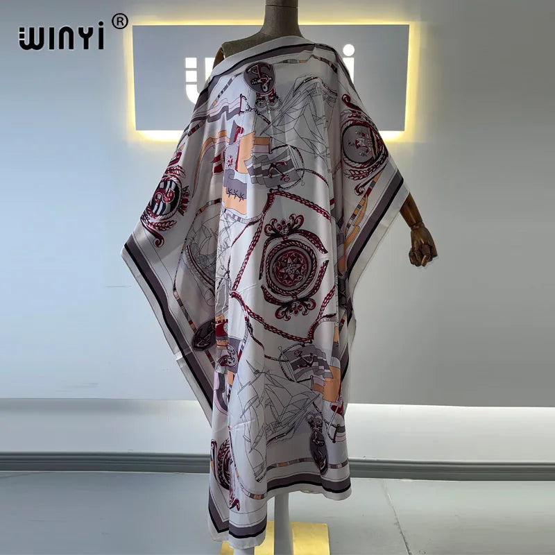 Printed  Dresses For Women 2021 Fashion Design Loose Dress Batwing Maxi Long Femme Vestidos Summer Autumn Party Elegant Dress