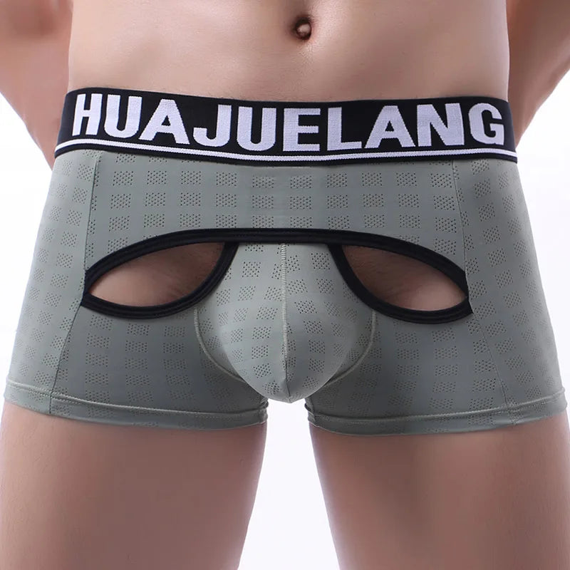 Men's Boxer Underwear Male Underpants Mens Breathable Mesh Boxershorts U Convex Big Penis Pocket Sexy Hollow Funny Gay Panties