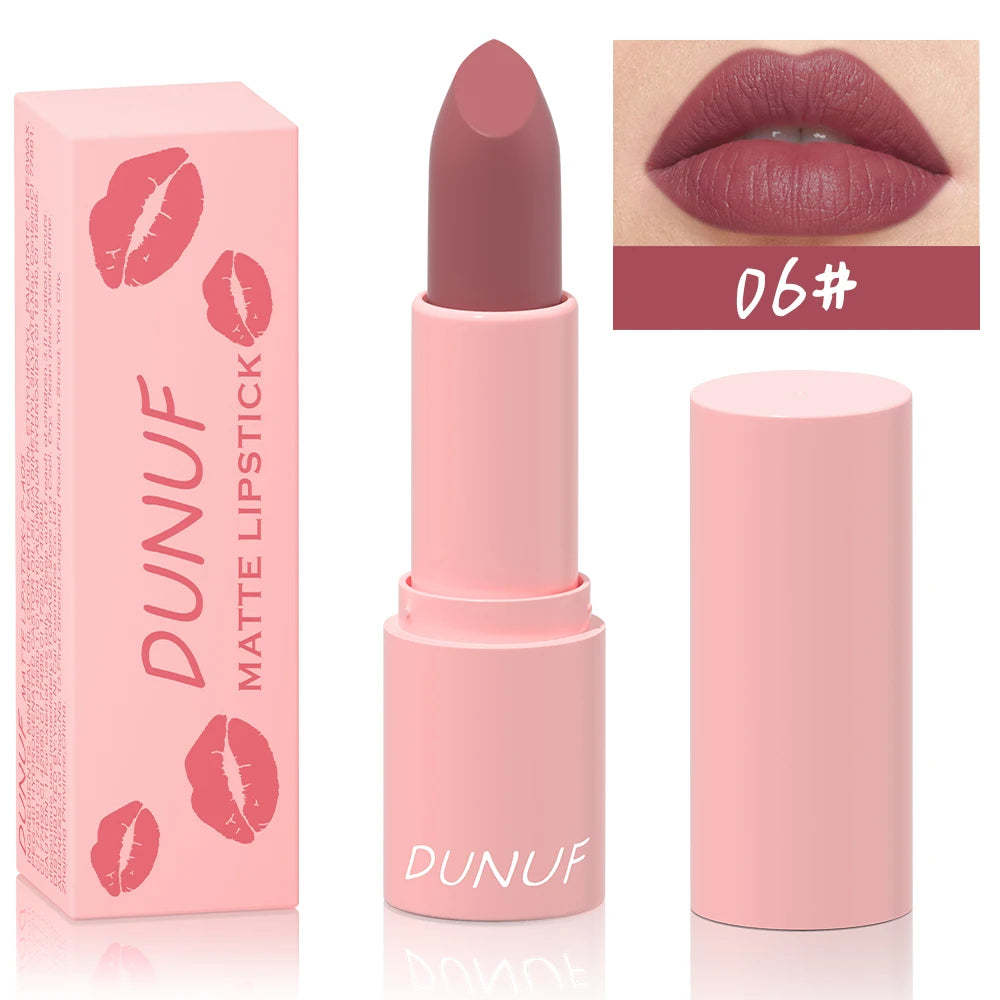 DUNUF 1 Pcs Matte Powder lipstick, Lasting 24 Hours Non-fading Waterproof Non-stick Easy to Color Lip Gloss Makeup Gift