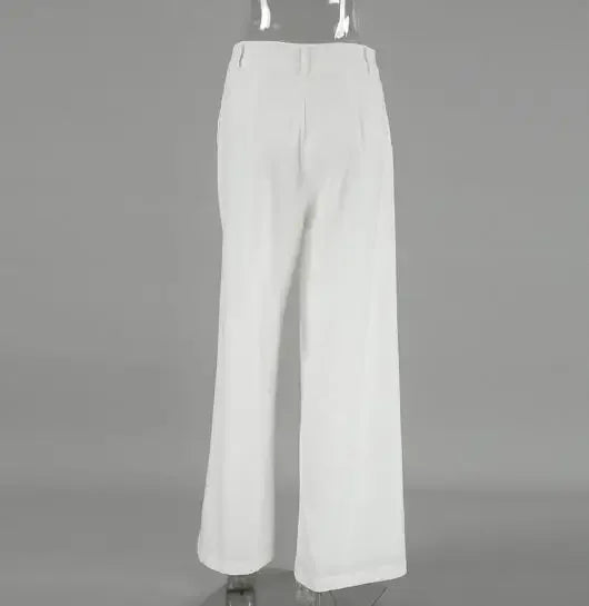 Trousers 2025 Spring/Summer Fashion High Waist Wide Leg Pants Loose Pocket Cotton and Hemp Casual Pants, Women's White Pants