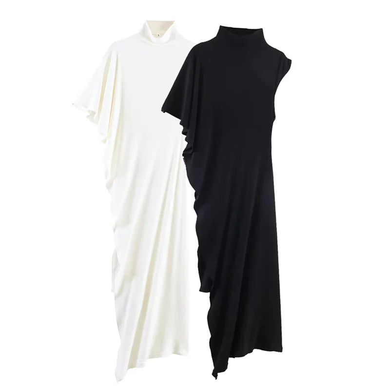 Women's Dress 2026 New Fashion Spring Summer Black Asymmetric Ruffle Dress for Women Casual Chic Personality Top