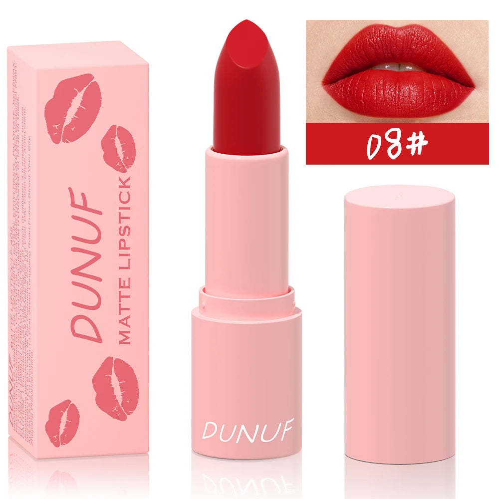 DUNUF 1 Pcs Matte Powder lipstick, Lasting 24 Hours Non-fading Waterproof Non-stick Easy to Color Lip Gloss Makeup Gift