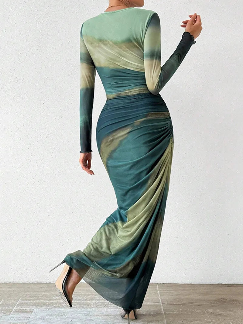 Women's Dresses Autumn French Simple Contrast Color Long Sleeve Round-Neck Maxi Wrap Fashion Dresses Long Dress Tops BQ7W