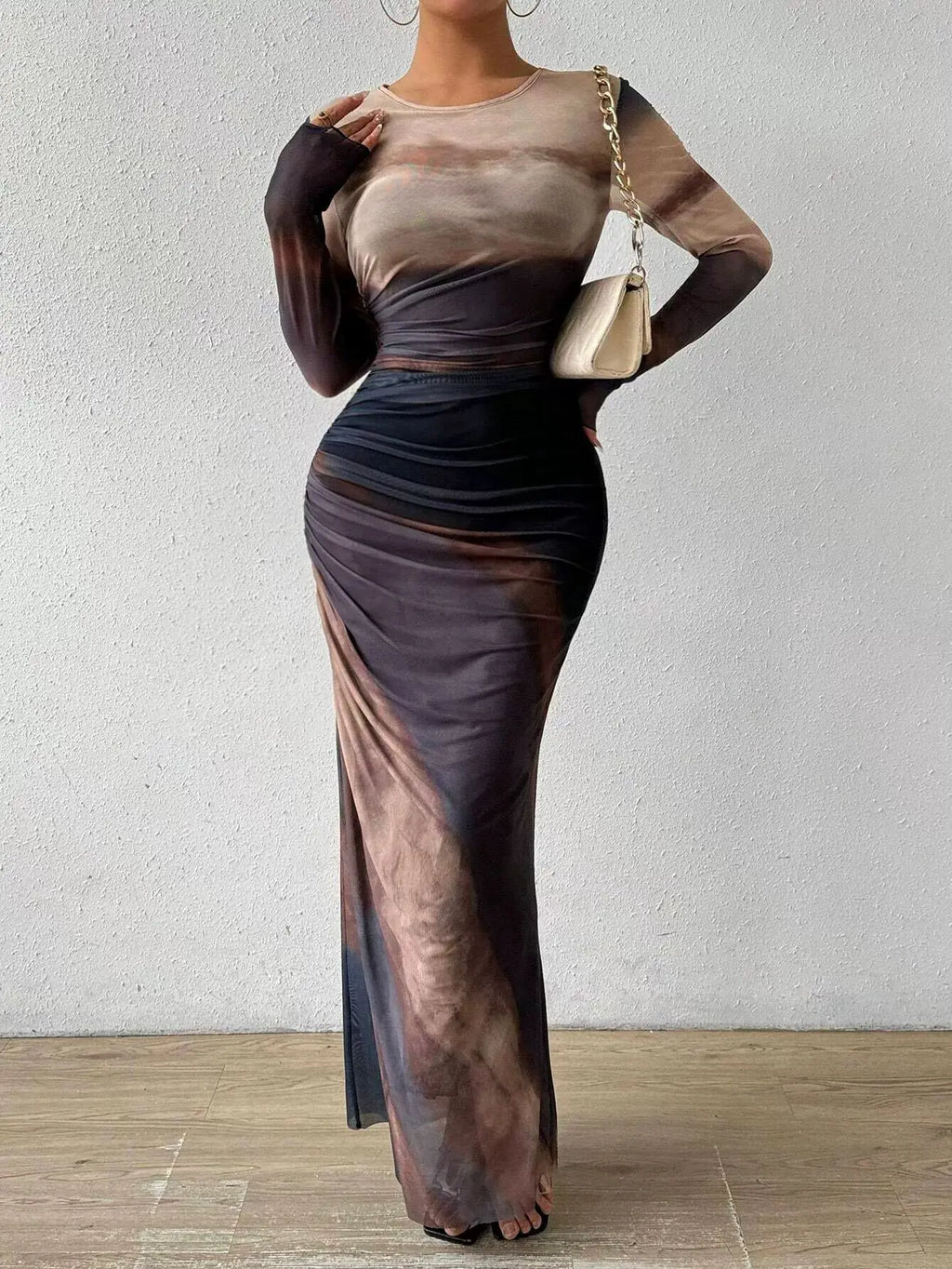 Women's Dresses Autumn French Simple Contrast Color Long Sleeve Round-Neck Maxi Wrap Fashion Dresses Long Dress Tops BQ7W