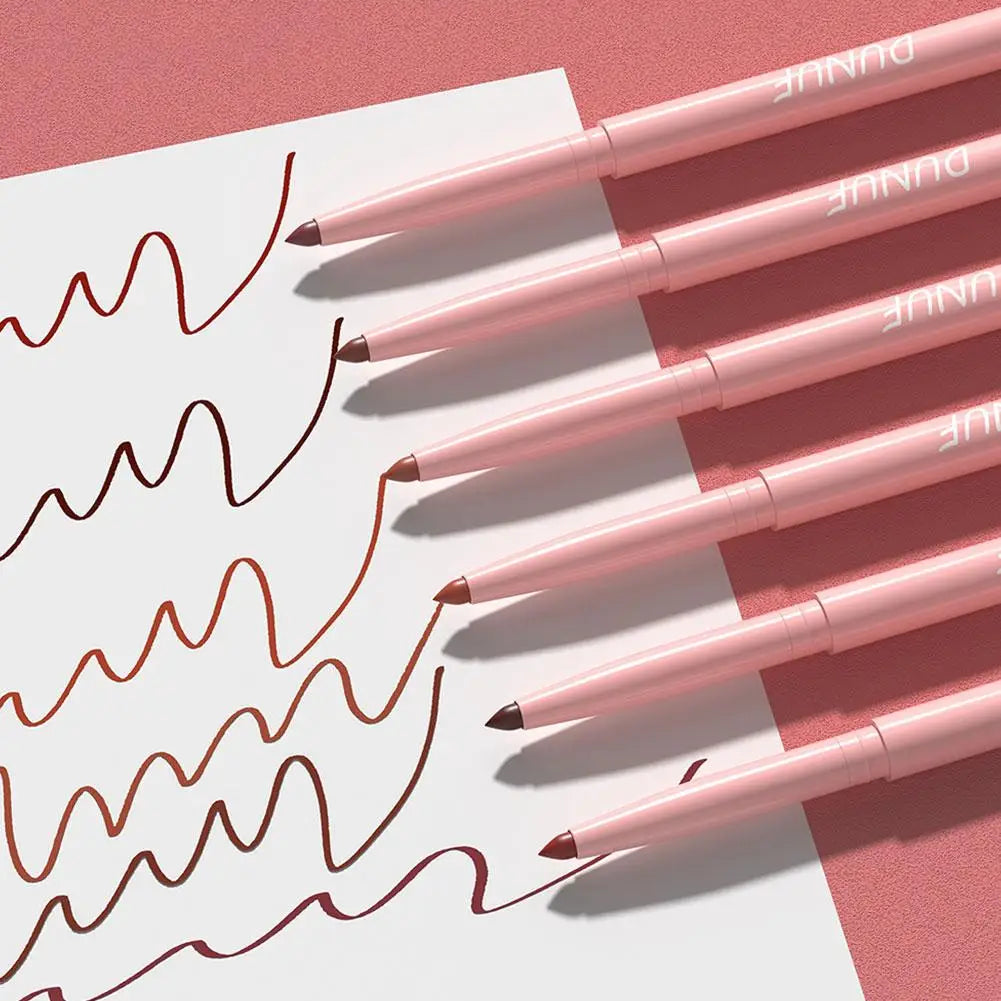 DUNUF 6pcs Lip Liner Pen Set Long-Lasting, Waterproof Sweatproof, Easy Coloring Non-fading Color Rendering Lip Gloss Set Beauty