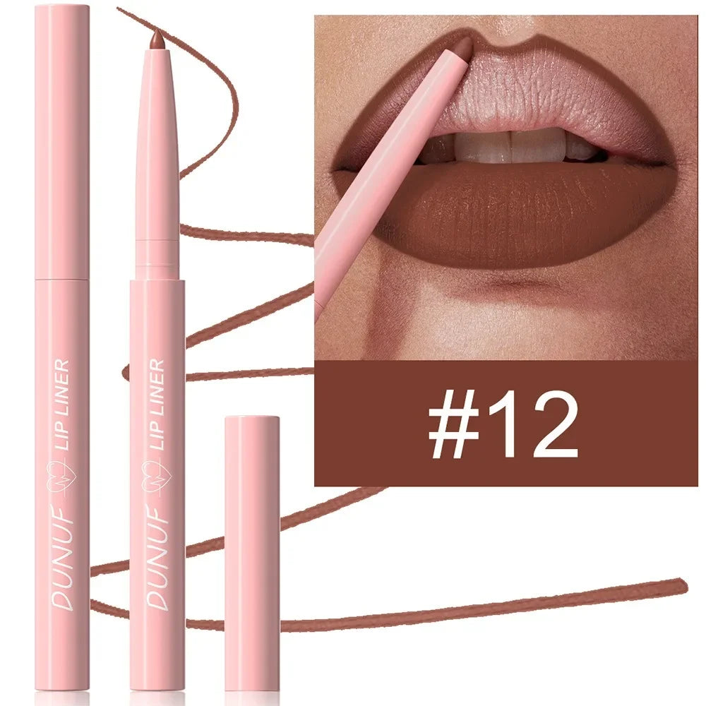 DUNUF 12 Color Velvet Matte Lipliner Pencil Waterproof Non-stick Cup Lipstick Nude Pink Lip Liner Outline Lips Contour Makeup