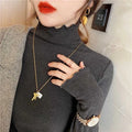 Woman T- Shirts Femmale Turtleneck Long-Sleeved T-Shirt Autumn Winter Ruffled  Mujer Camisetas Half High Collar Plus Fleece Tops