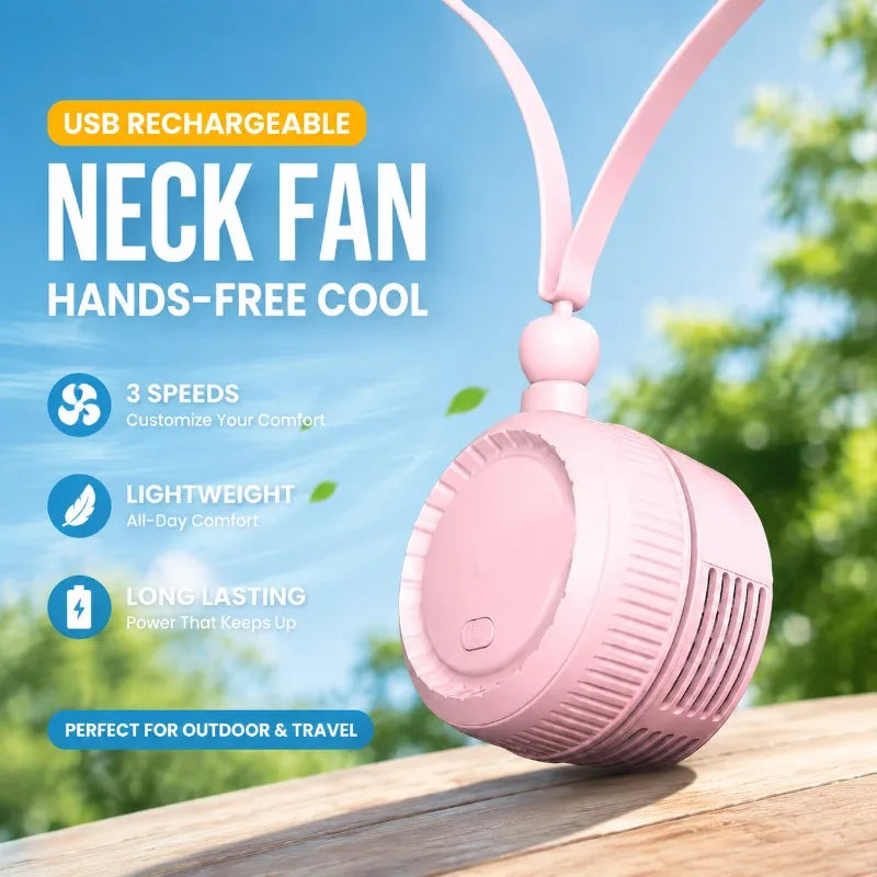 New Bladed Hanging Neck Fan Foldable Lazy Portable Cooler USB Rechargeable Strong Wind Handheld Fan Ideal for Outdoor Travel