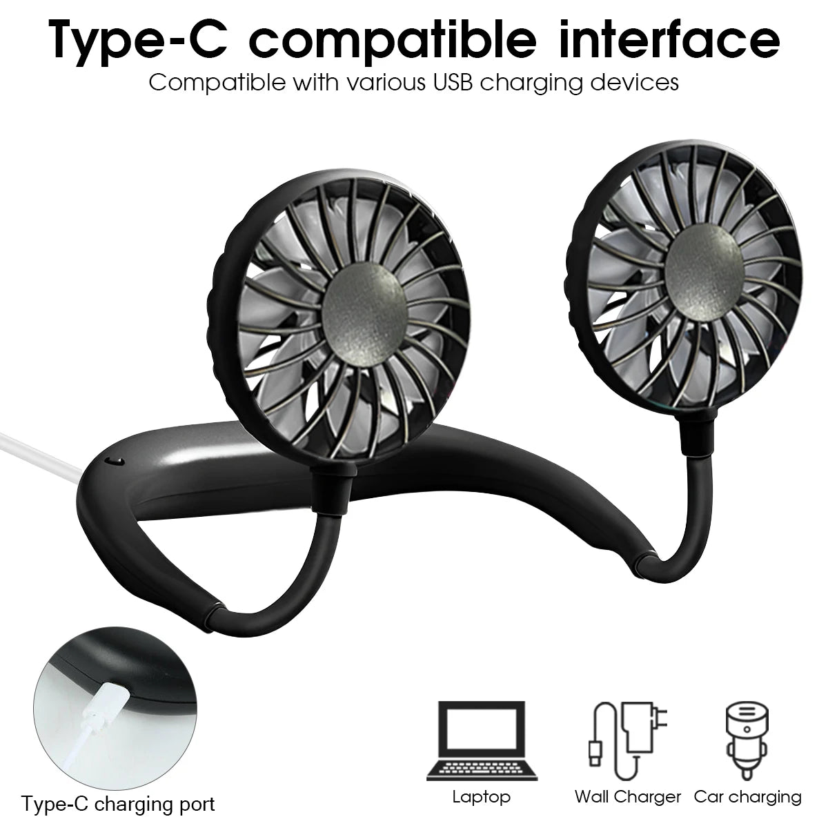 Neck Fan Rechargeable 1200mAh 3 Speeds Hands Free Wearable Fan Portable Personal Cooling Fan for Travel Outdoor Hot Sale