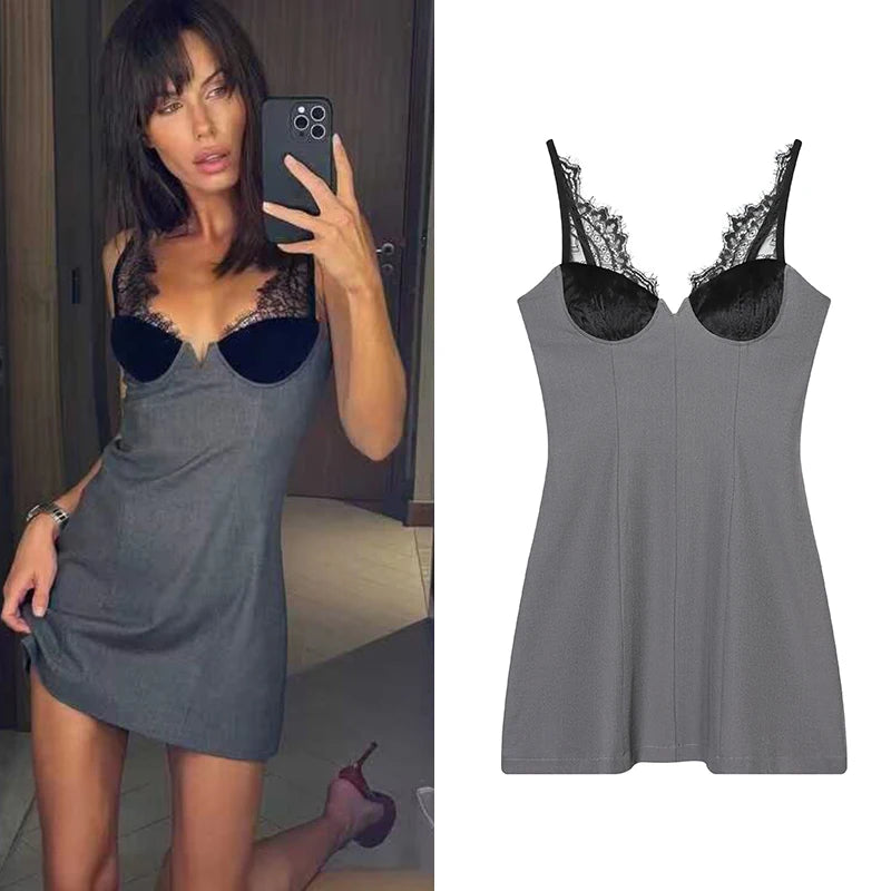Women's Dress 2025 New Fashion Sexy Lace Deep V-Neck Slip Dress for Women Ersonality Unique Chic Women Slim Dress