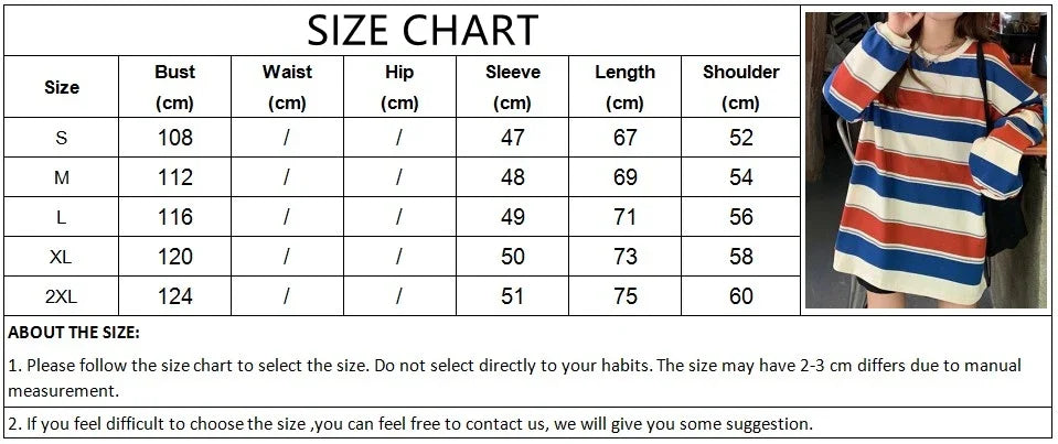 Women T shirts Woman clothing Y2k Sweatshirt 2026 four seasons Fashion Long Sleeves Tee Loose Couple Graphic stripe T-shirt tops