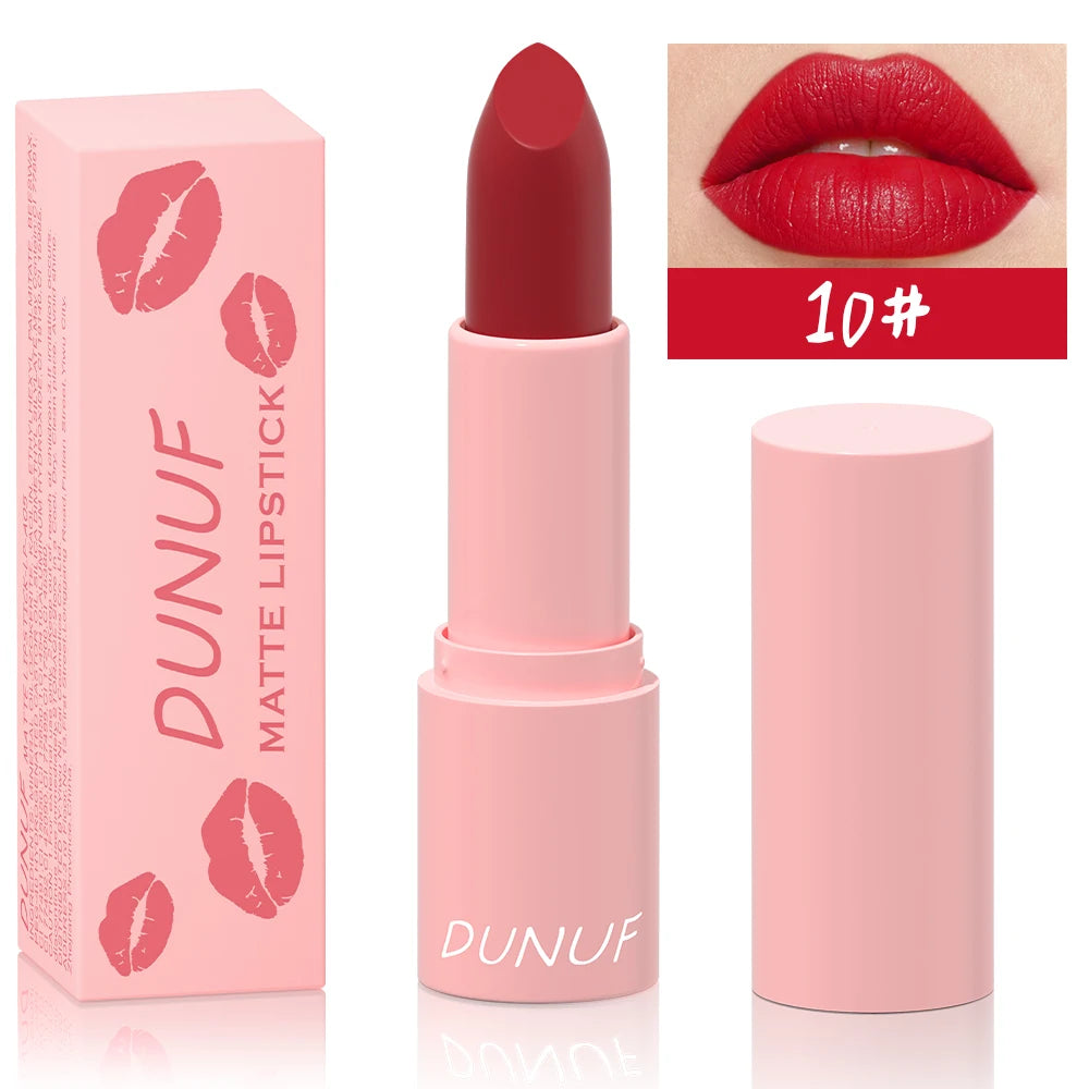 DUNUF 1 Pcs Matte Powder lipstick, Lasting 24 Hours Non-fading Waterproof Non-stick Easy to Color Lip Gloss Makeup Gift