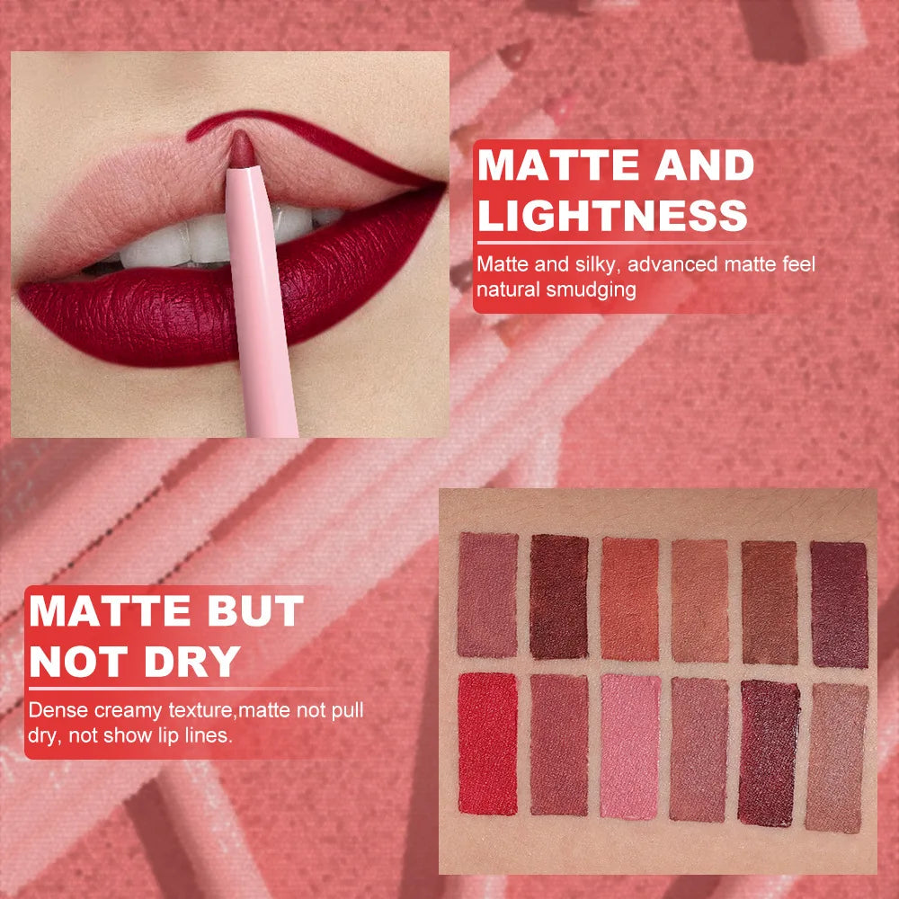 DUNUF New 6 Color Lipstick Lip Liner Set Velvet Matte Lip Pencil Waterproof Natural Outline Lip Contour Line Makeup Lipliner Pen