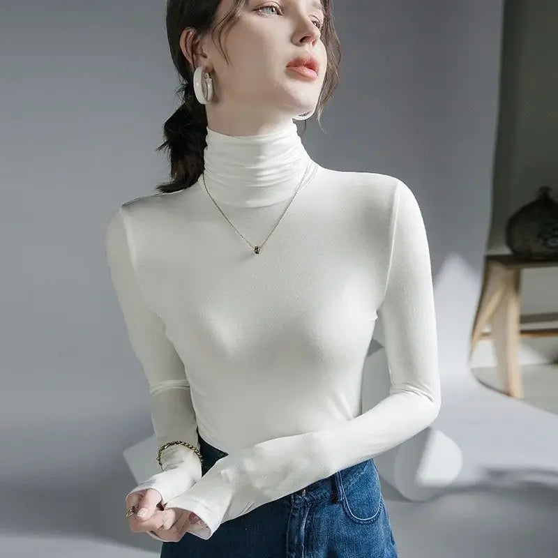 Woman T-shirt Turtleneck Skinny Clothing 2025 Black Top for Women Purple Tshirt Grunge Tee Aesthetic Simple Cheap Stylish 2000s
