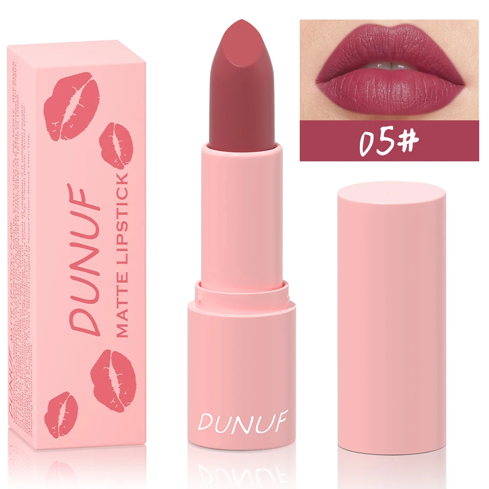 DUNUF 1 Pcs Matte Powder lipstick, Lasting 24 Hours Non-fading Waterproof Non-stick Easy to Color Lip Gloss Makeup Gift