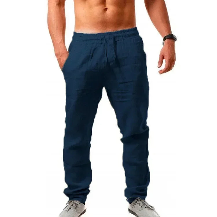 Sports pants new spring/summer fashion brand men's hip-hop breathable cotton linen solid color simple drawstring wide leg pants