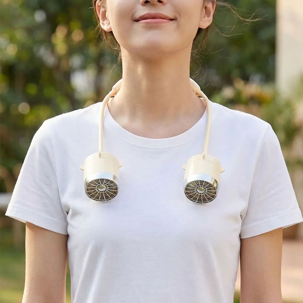 Low Noise Hanging Neck Fan USB Rechargeable Lightweight Neck Electric Fan 360° Bendable Foldable Around Neck Cooler