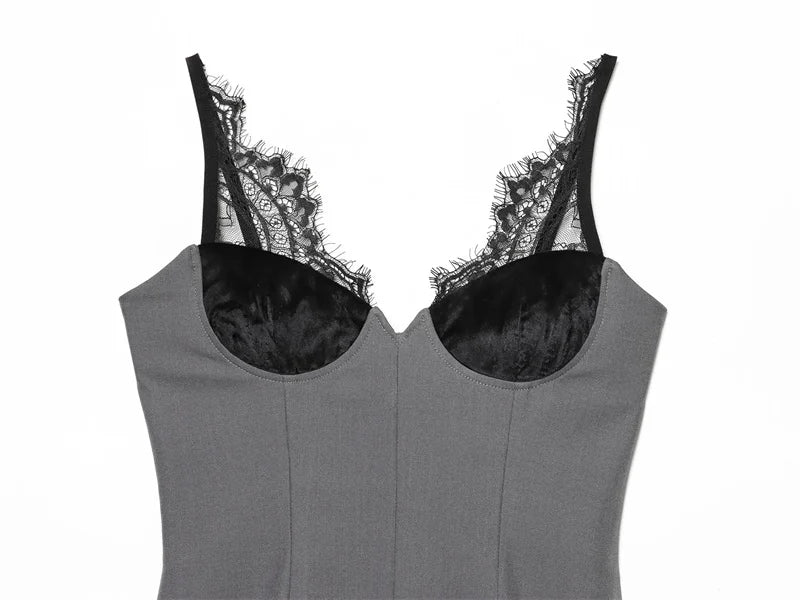 Women's Dress 2025 New Fashion Sexy Lace Deep V-Neck Slip Dress for Women Ersonality Unique Chic Women Slim Dress