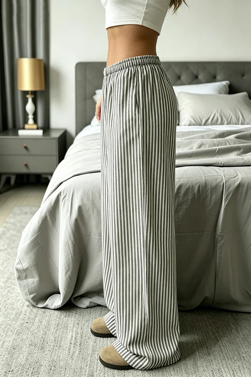 Striped trousers loose straight casual pants new Joker home pants women's four-season pants can be worn outside.