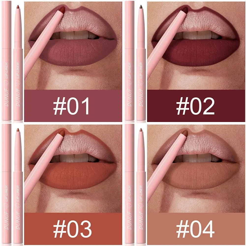 DUNUF 12 Color Velvet Matte Lipliner Pencil Waterproof Non-stick Cup Lipstick Nude Pink Lip Liner Outline Lips Contour Makeup