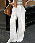 Trousers 2025 Spring/Summer Fashion High Waist Wide Leg Pants Loose Pocket Cotton and Hemp Casual Pants, Women's White Pants