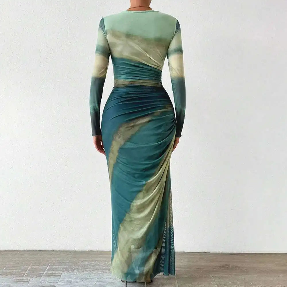 Women's Dresses Autumn French Simple Contrast Color Long Sleeve Round-Neck Maxi Wrap Fashion Dresses Long Dress Tops BQ7W