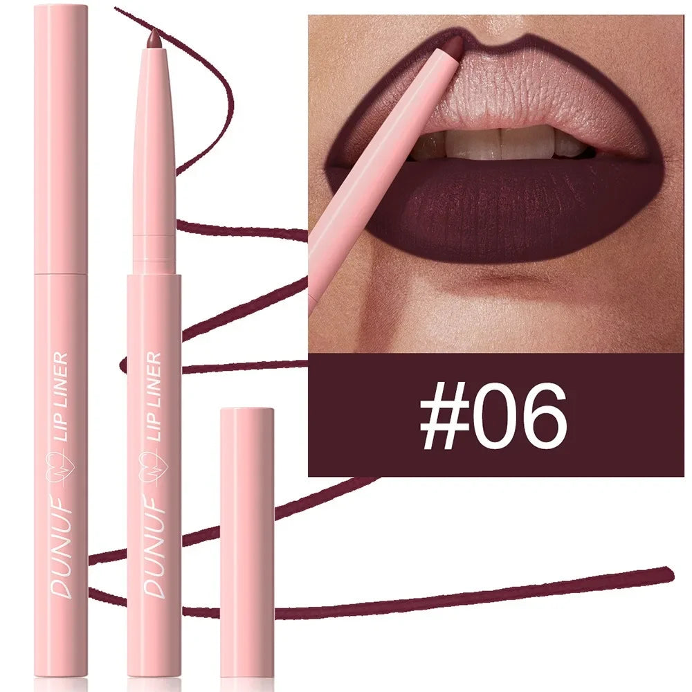 DUNUF 12 Color Velvet Matte Lipliner Pencil Waterproof Non-stick Cup Lipstick Nude Pink Lip Liner Outline Lips Contour Makeup