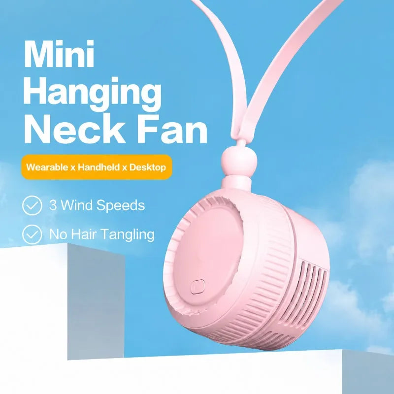 New Bladed Hanging Neck Fan Foldable Lazy Portable Cooler USB Rechargeable Strong Wind Handheld Fan Ideal for Outdoor Travel