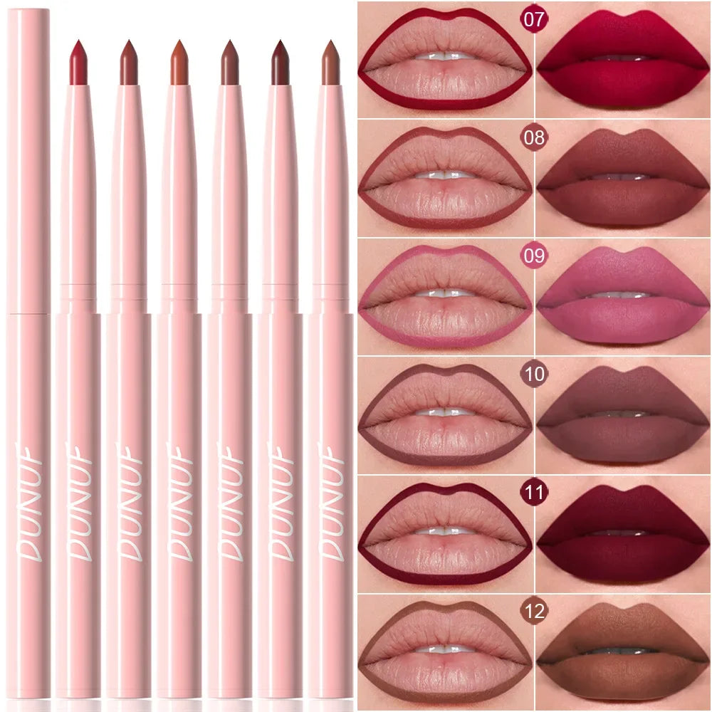 DUNUF New 6 Color Lipstick Lip Liner Set Velvet Matte Lip Pencil Waterproof Natural Outline Lip Contour Line Makeup Lipliner Pen