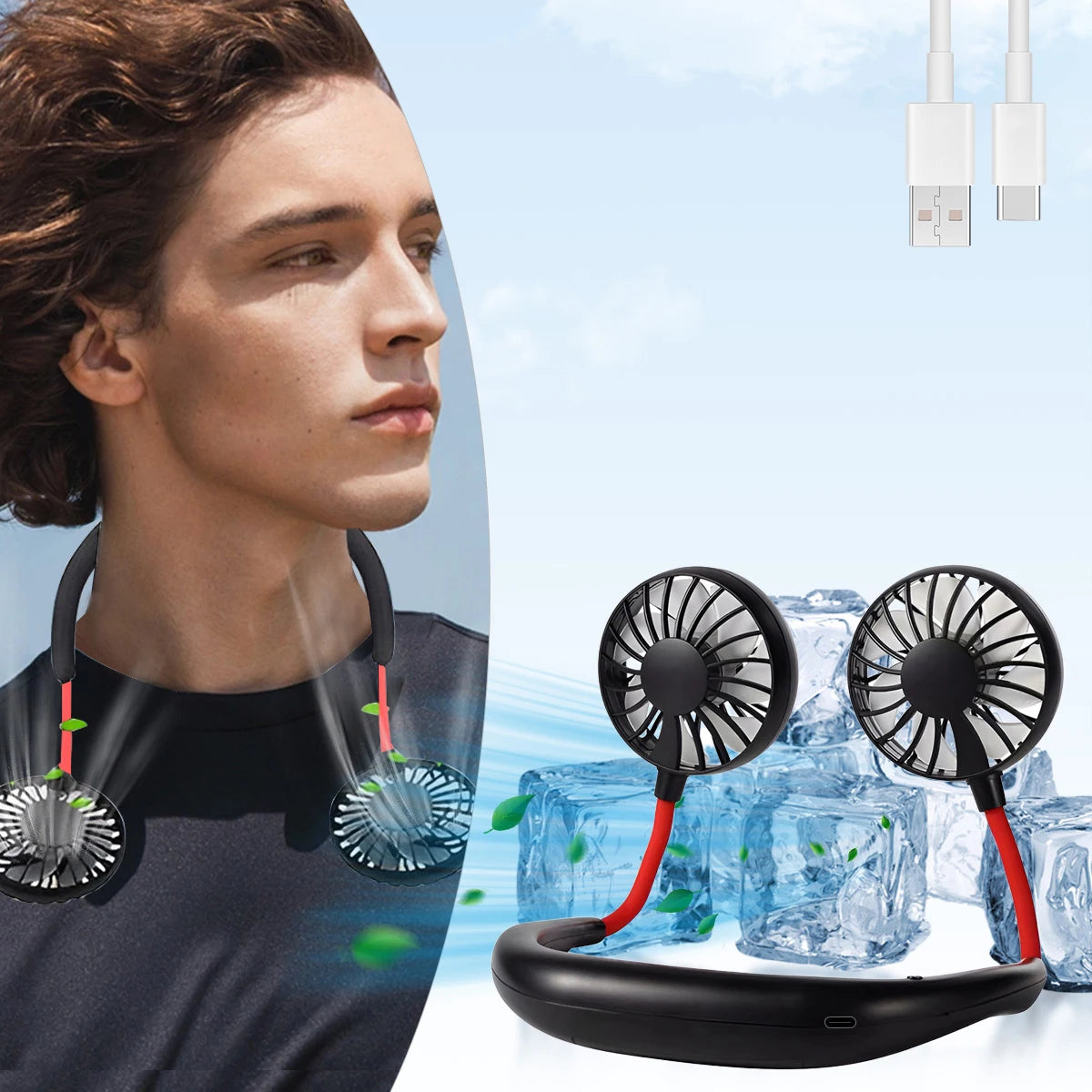 Neck Fan Rechargeable 1200mAh 3 Speeds Hands Free Wearable Fan Portable Personal Cooling Fan for Travel Outdoor Hot Sale