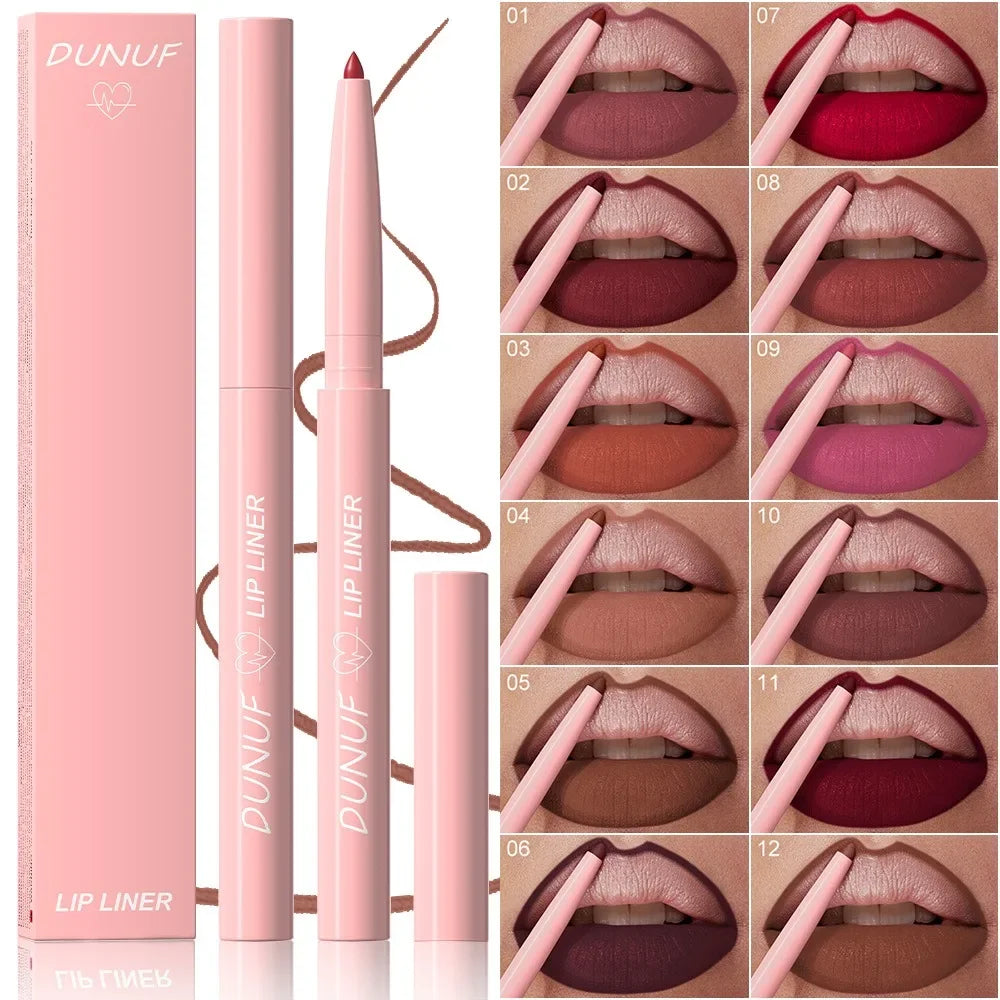 DUNUF 12 Color Velvet Matte Lipliner Pencil Waterproof Non-stick Cup Lipstick Nude Pink Lip Liner Outline Lips Contour Makeup