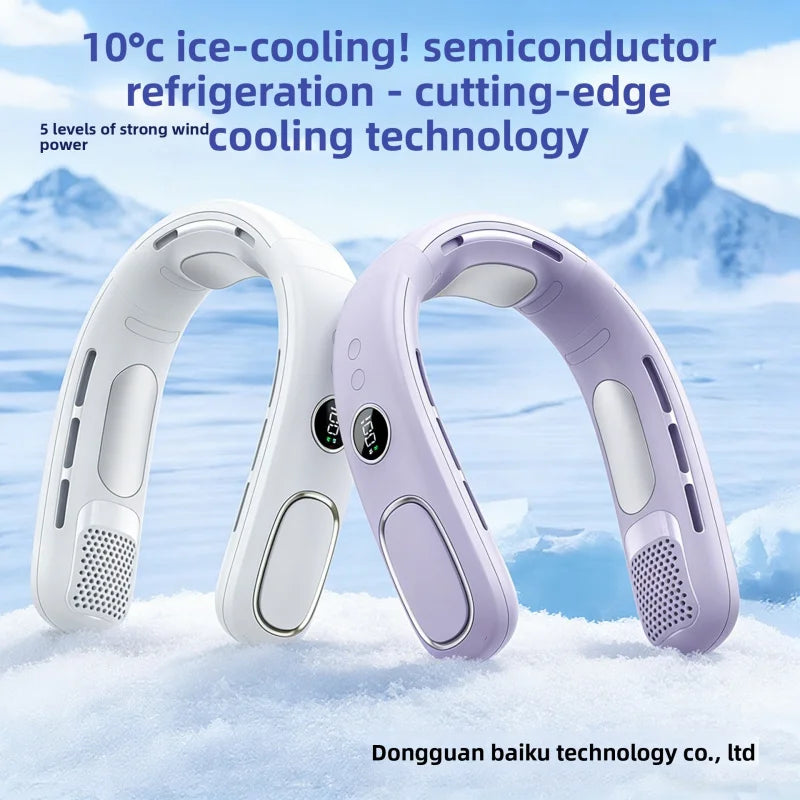 Neck fan with strong battery life, portable and suitable for outdoor use, with semiconductor cooling