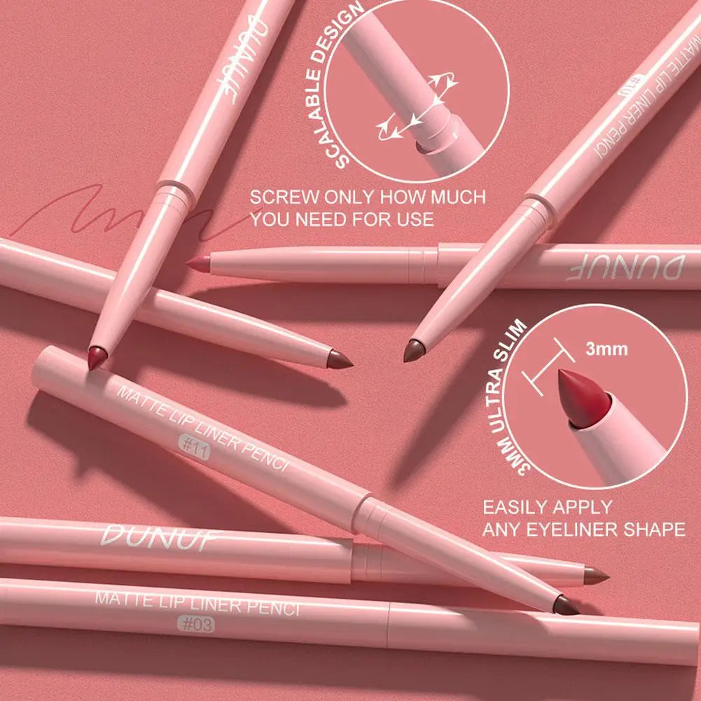 DUNUF 6pcs Lip Liner Pen Set Long-Lasting, Waterproof Sweatproof, Easy Coloring Non-fading Color Rendering Lip Gloss Set Beauty