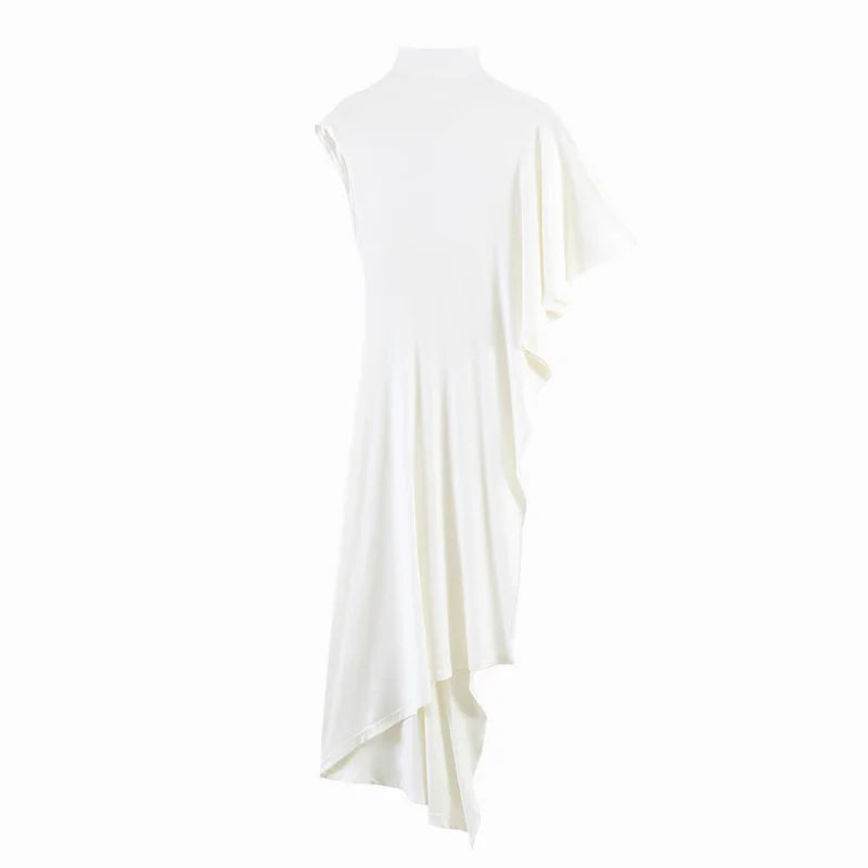 Women's Dress 2026 New Fashion Spring Summer Black Asymmetric Ruffle Dress for Women Casual Chic Personality Top