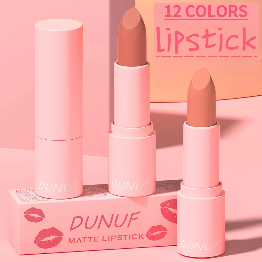 DUNUF 1 Pcs Matte Powder lipstick, Lasting 24 Hours Non-fading Waterproof Non-stick Easy to Color Lip Gloss Makeup Gift