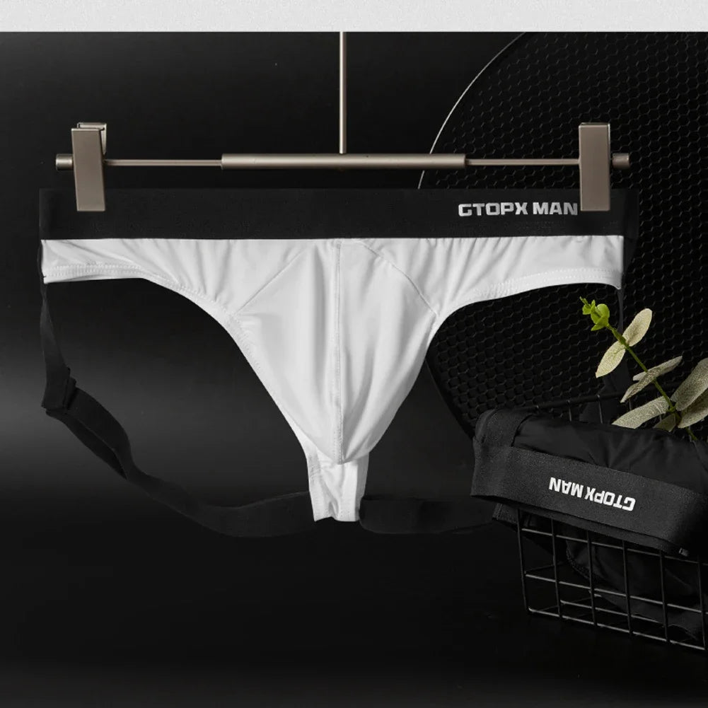 Mens Sexy Ice Silk U Convex Hollow Jockstrap Breathable Underwear Backless Jockstrap Briefs Underpants Thong Male Briefs Panties
