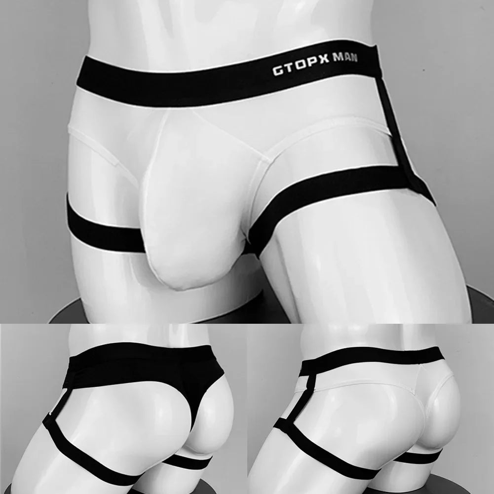 Mens Sexy Ice Silk U Convex Hollow Jockstrap Breathable Underwear Backless Jockstrap Briefs Underpants Thong Male Briefs Panties