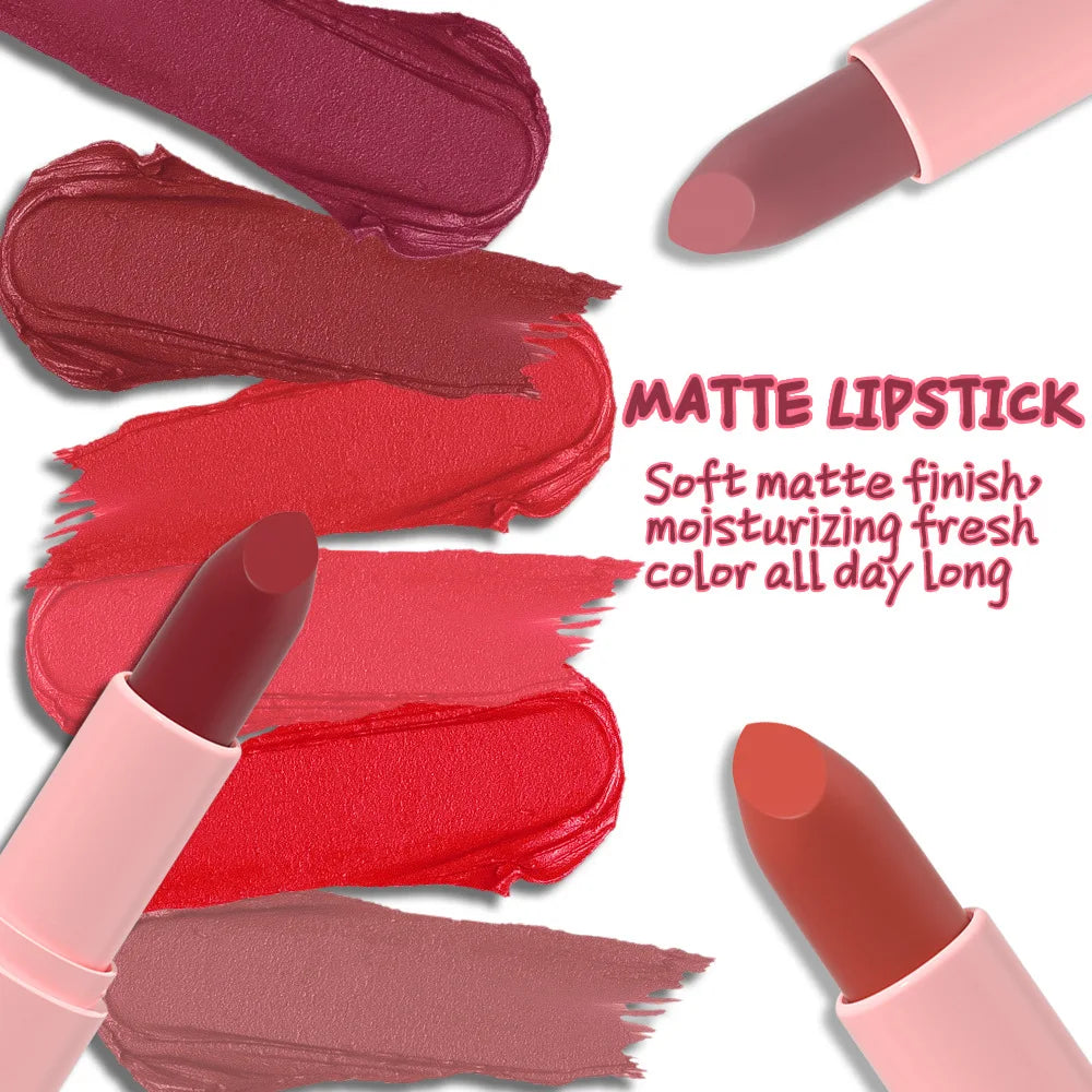 DUNUF 1 Pcs Matte Powder lipstick, Lasting 24 Hours Non-fading Waterproof Non-stick Easy to Color Lip Gloss Makeup Gift