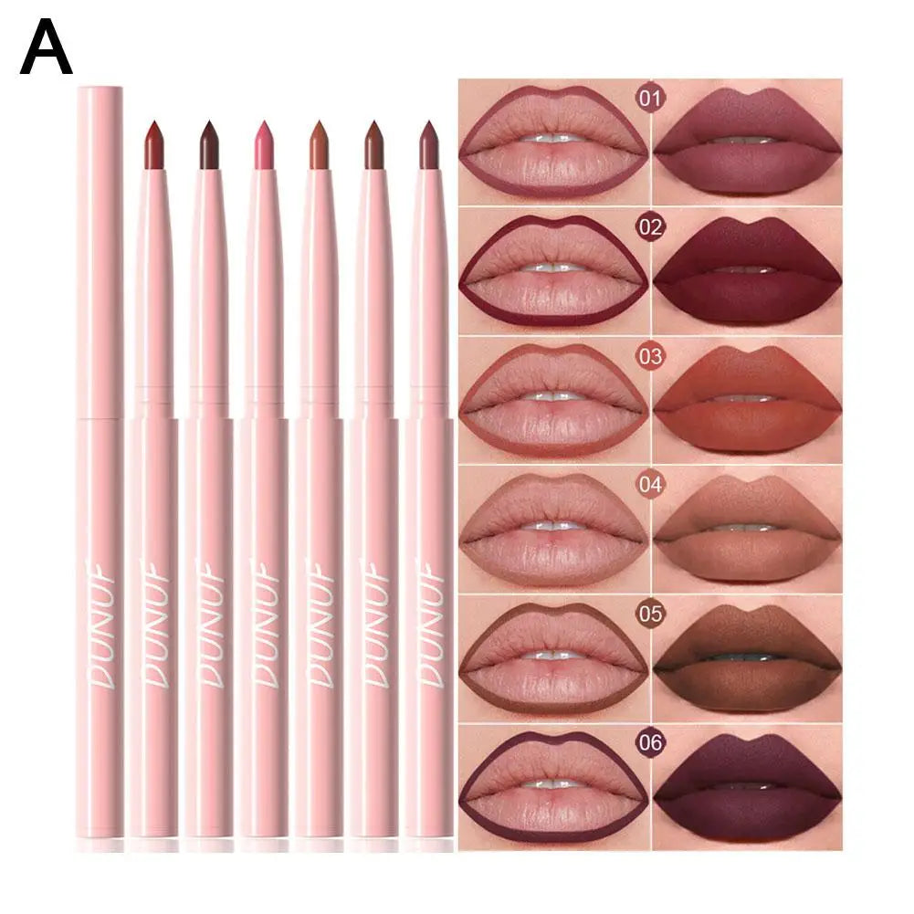 DUNUF 6pcs Lip Liner Pen Set Long-Lasting, Waterproof Sweatproof, Easy Coloring Non-fading Color Rendering Lip Gloss Set Beauty