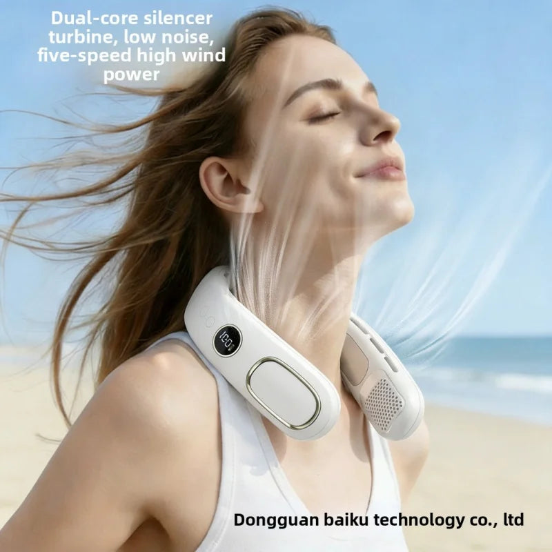 Neck fan with strong battery life, portable and suitable for outdoor use, with semiconductor cooling