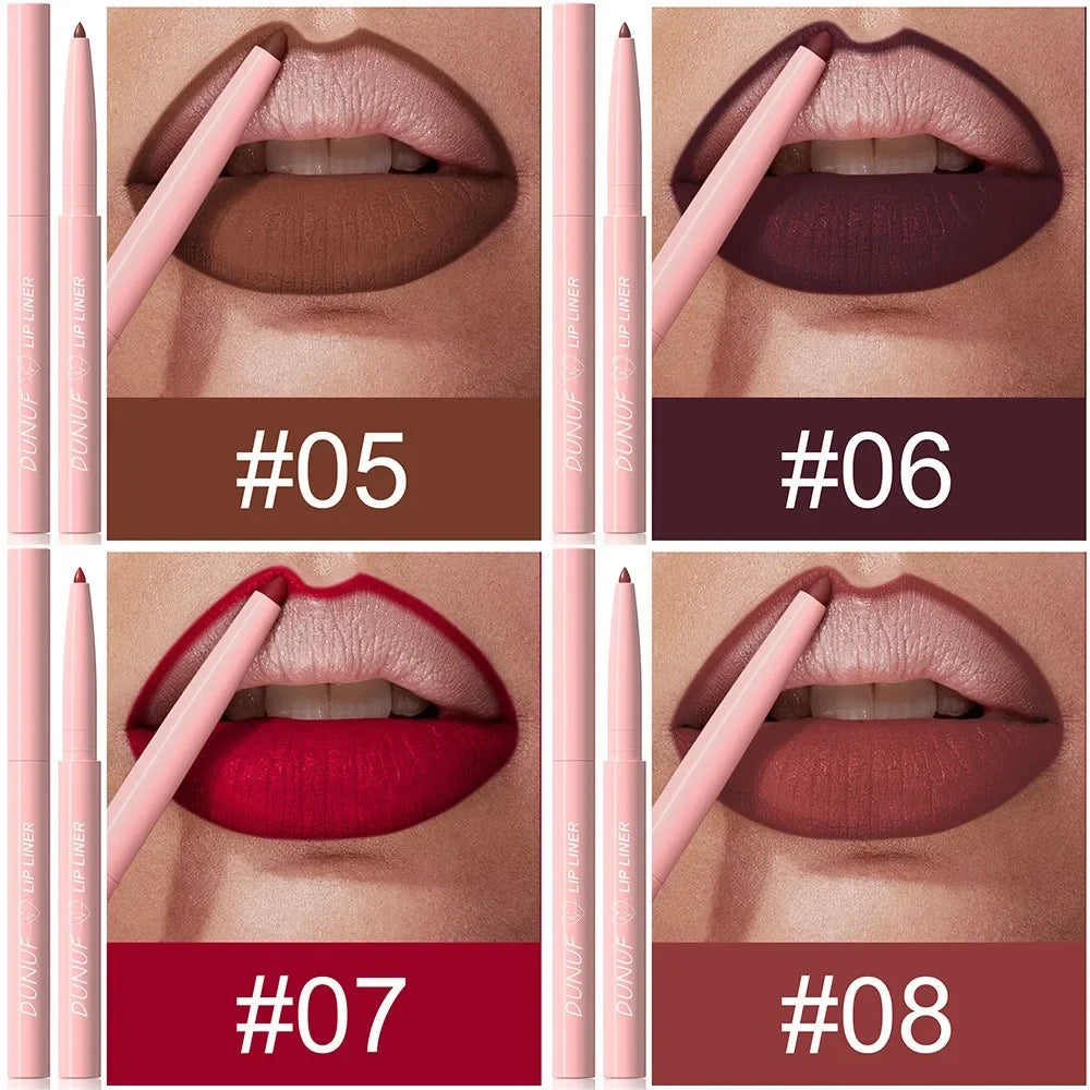 DUNUF 12 Color Velvet Matte Lipliner Pencil Waterproof Non-stick Cup Lipstick Nude Pink Lip Liner Outline Lips Contour Makeup