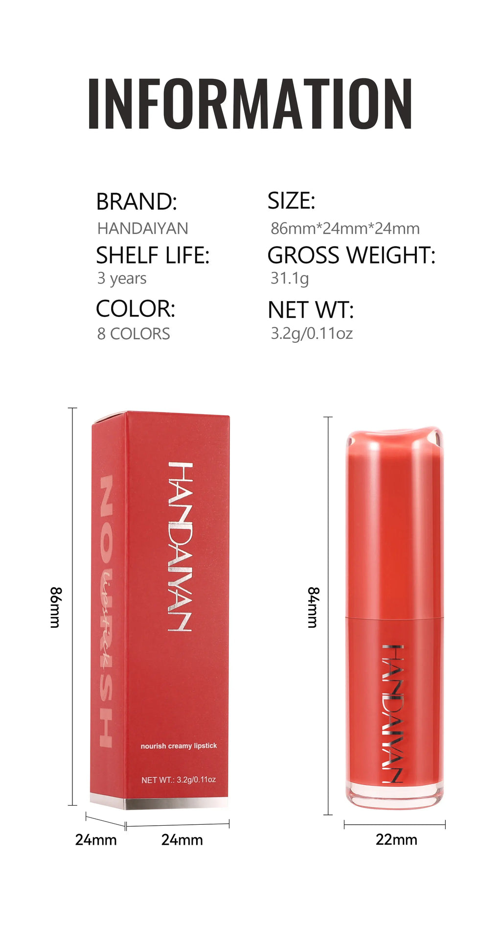 Velvet Lipstick 8 Colors Natural Moisturizing Waterproof Long-Lasting Color Non-stick Natural Daily Look Lipsticks