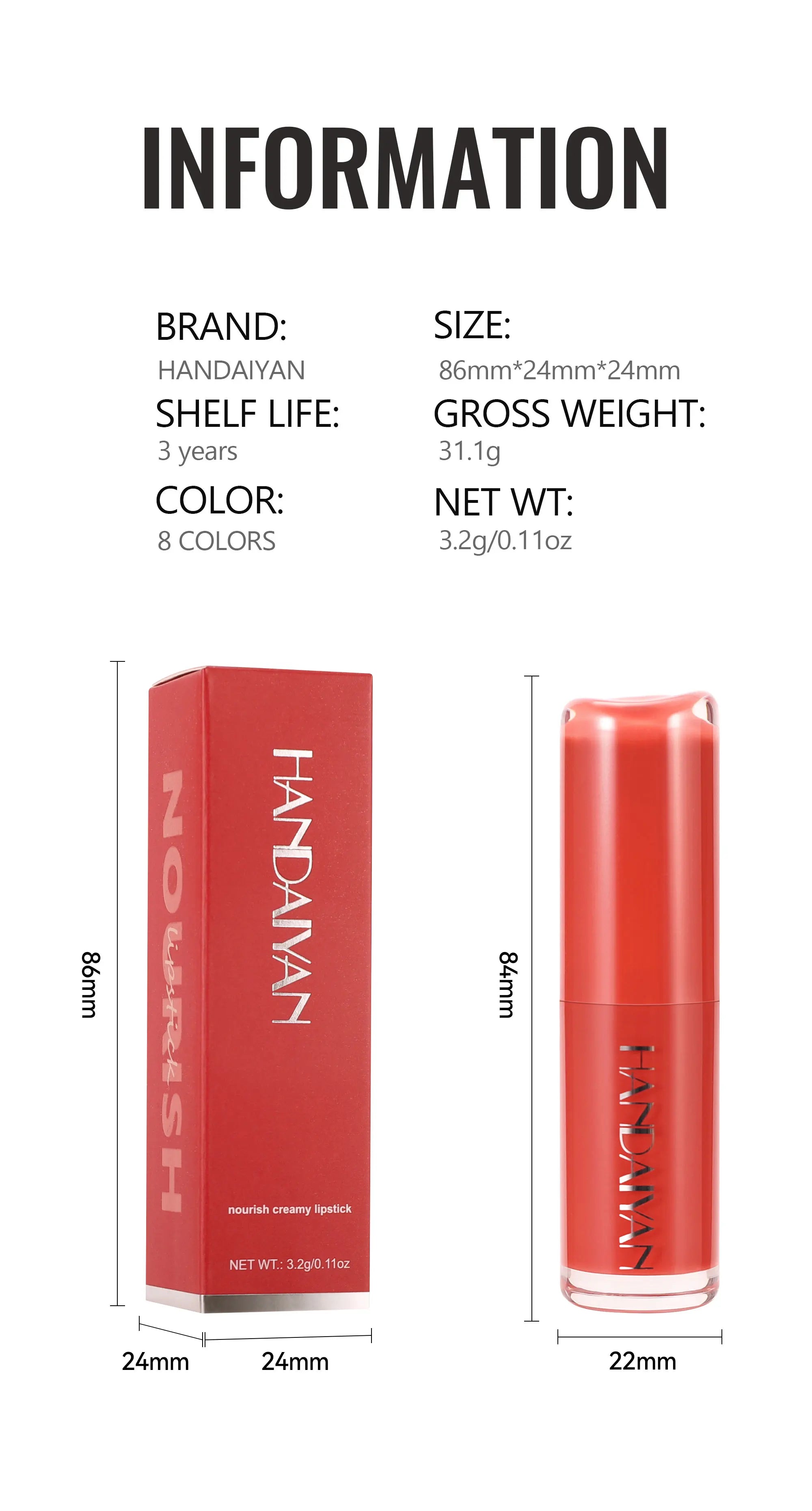 Velvet Lipstick 8 Colors Natural Moisturizing Waterproof Long-Lasting Color Non-stick Natural Daily Look Lipsticks